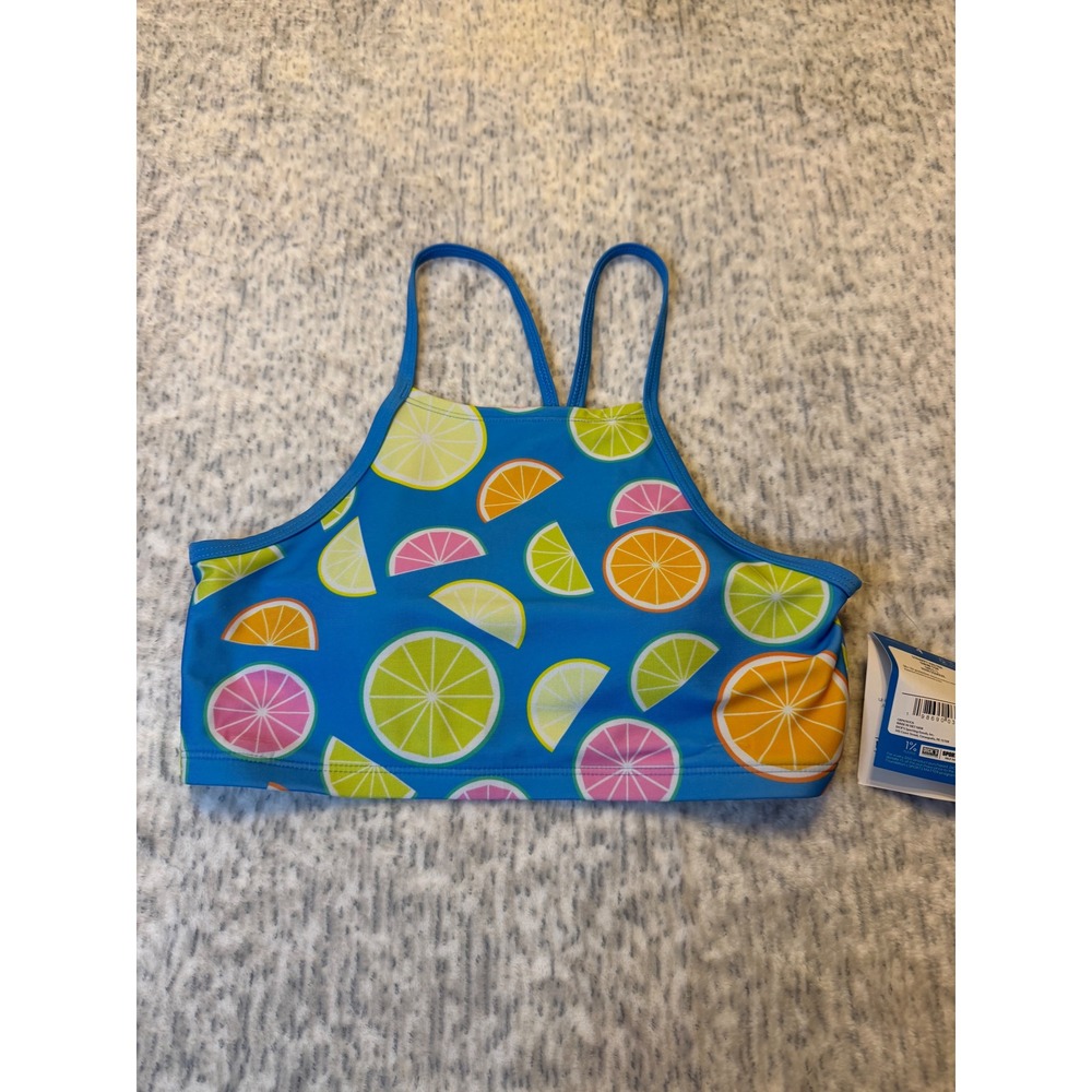 DSG Kids Girls Swim Top Blue Fruit Print‎ Halter Bikini Crop Size L NWT